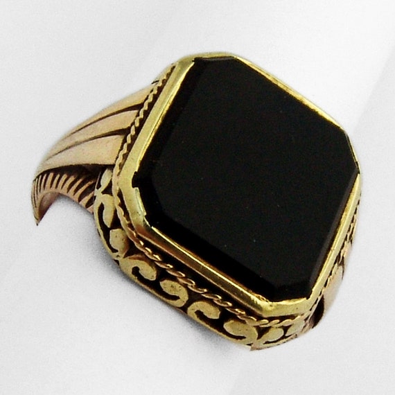 Onyx Signet Ring Austro Hungarian 14K Gold 1870 - Gem