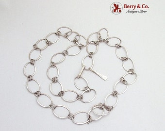 Robert Lee Morris Long Hammered Oval Link Chain Necklace Sterling Silver RLM Studio