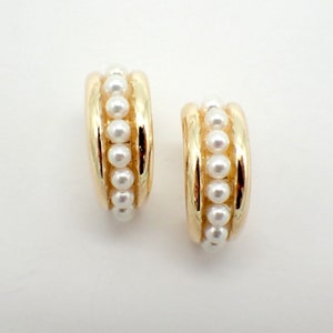 Half Hoop Pearl Earrings 14K Yellow Gold