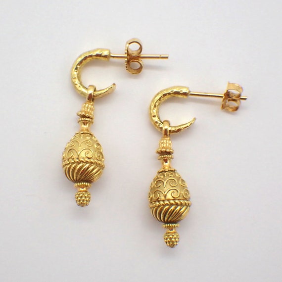 Ornate Ovoid Drop Earrings 18K Gold - image 1