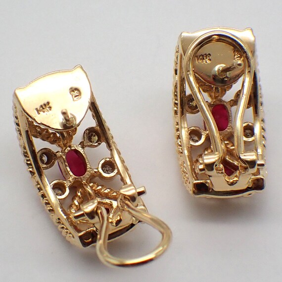 Open Work Ruby Diamond Earrings 14K Gold - image 3