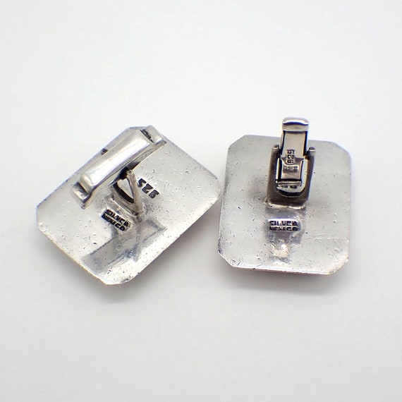 Agate Cufflinks Rectangle Form Sterling Silver Mexico View 3
