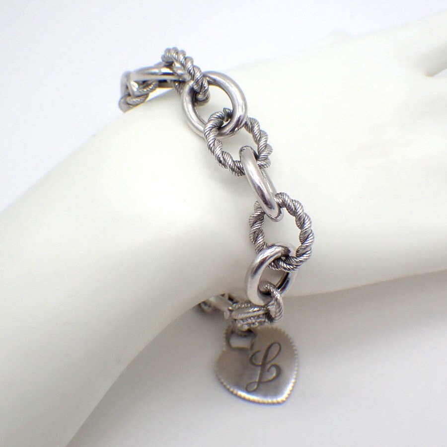 Judith Ripka Chain Bracelet Heart Charm Initial L Sterling Judith Ripka Chain Bracelet Heart Charm Initial L Sterling