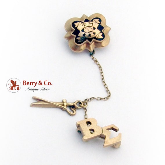 Beta Sigma Fraternity Pin Sword Charm 10K Gold Bla