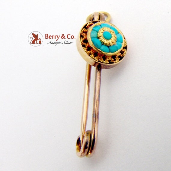 Victorian Pin Brooch 10 K Gold Turquoise - image 3