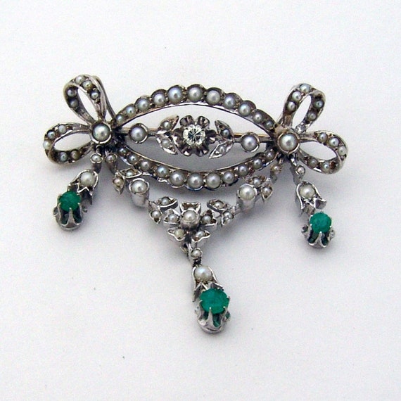 Edwardian Brooch Pendant 14K White Gold Seed Pear… - image 1