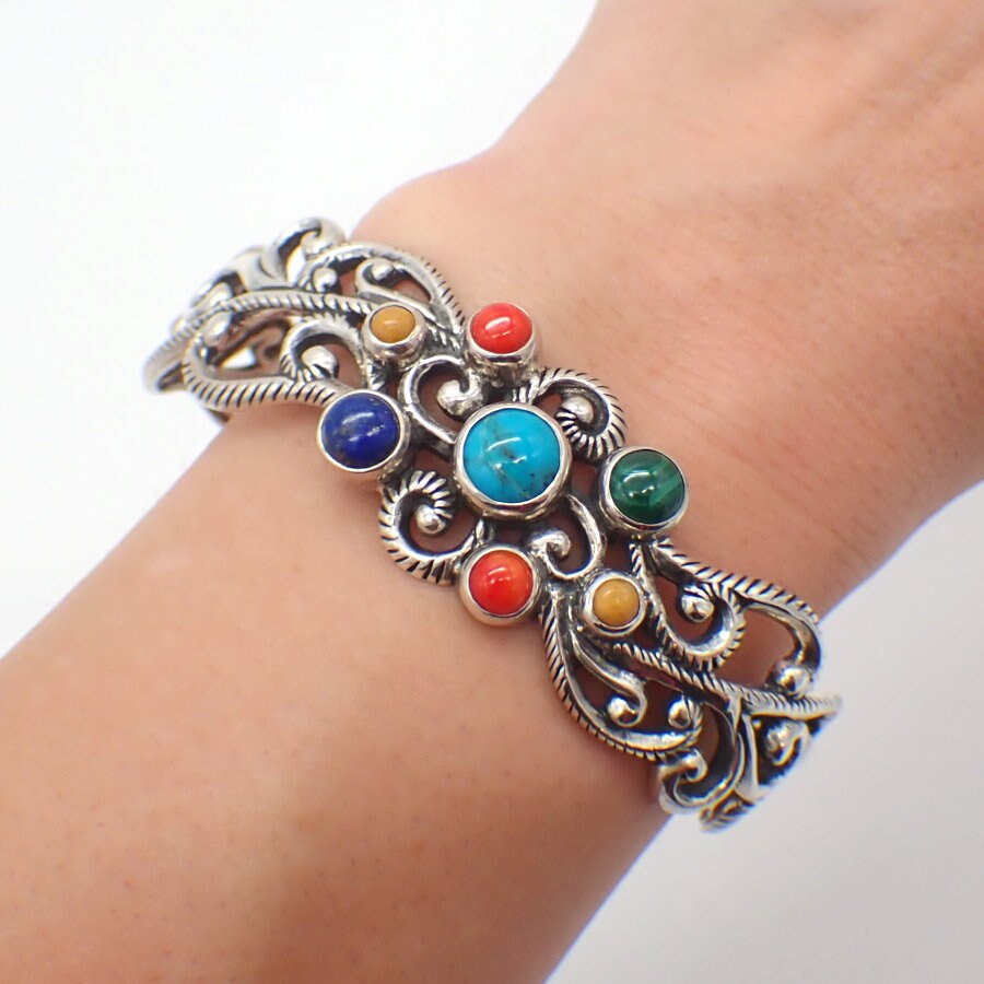 Carolyn Pollack Multi Stone Cuff Bracelet Sterling Silver