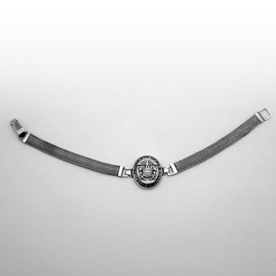 US Navy Emblem Wide Chain Bracelet Sterling Silver - image 1