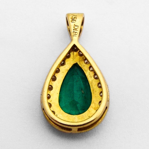 Teardrop Emerald Pendant Diamond Halo 18K Gold - image 2