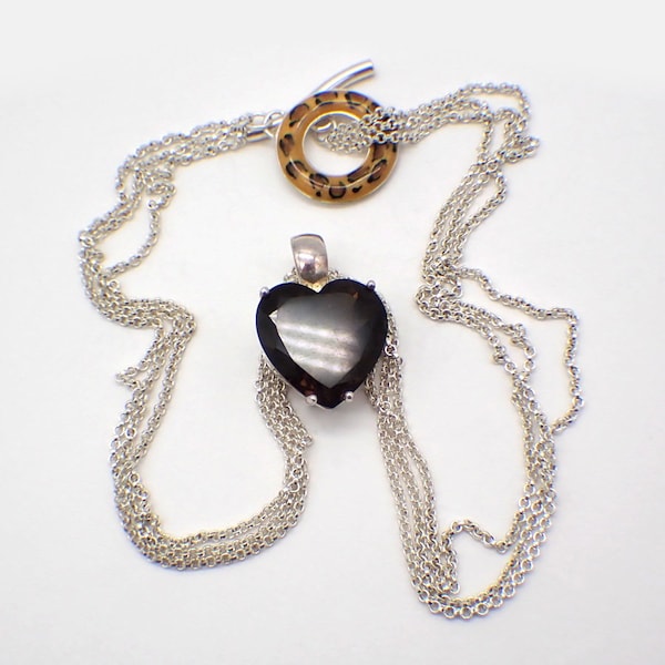 David Sigal Smoky Quartz Heart Pendant Necklace Sterling Silver