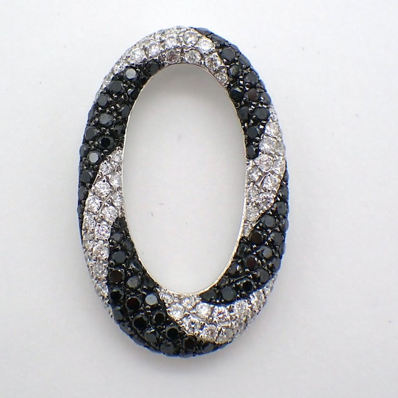Oval Pendant Black And White Diamonds 14K White G… - image 1