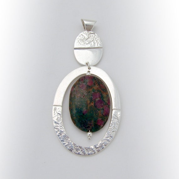 Double Oval Pendant Ruby Zoisite Sterling Silver … - image 1
