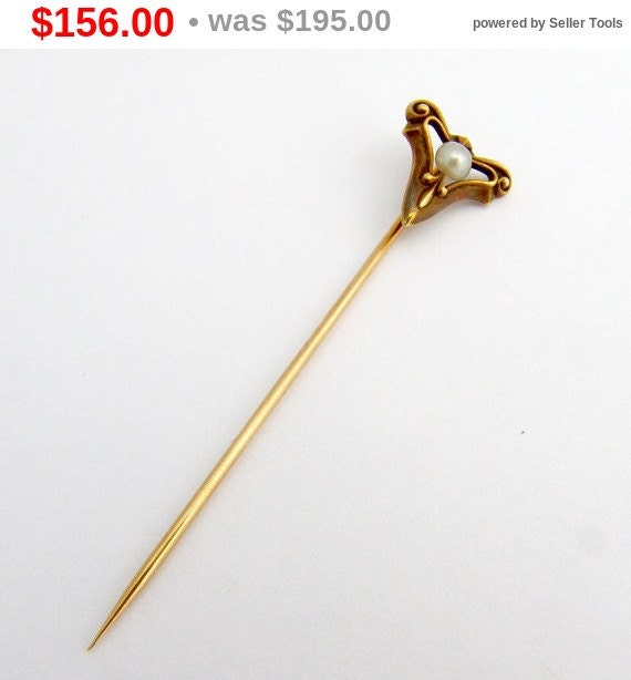 SaLe! sALe! Art Nouveau Stick Pin 14K Gold Pearl - image 1