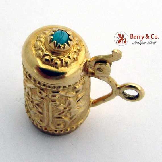 Ornate Tankard Form Charm Blue Cabochon Accent 14… - image 2