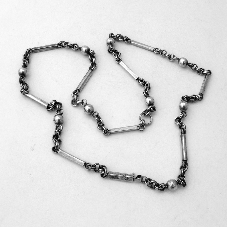 Chunky Bead Bar Link Chain Necklace 