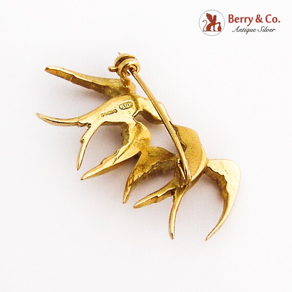 Two Swallows Brooch Diamond Accents 18K Gold - image 2