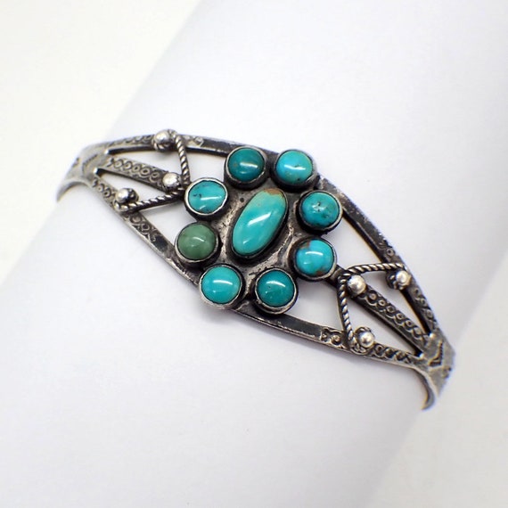 Native American Style Cuff Bracelet Turquoise Ste… - image 1