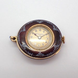 Antique Ladies Pocket Watch Guilloche Enamel Diamond 18K Gold