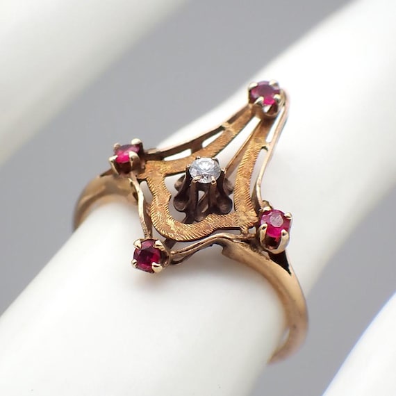 Antique Ring 14K Gold Diamond Ruby - image 1