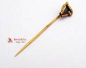Antique Victorian Seed Pearl 14K Yellow Gold Harp Decorated Gentlemans Stick Pin