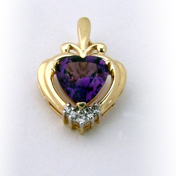 Amethyst Heart Enhancer Pendant Diamond Accents 1… - image 1