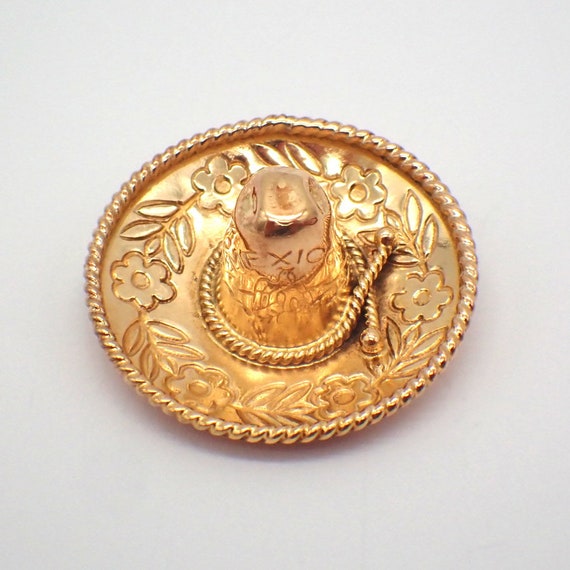 Sombrero Mexican Hat Pin Brooch 14K Yellow Gold - image 1