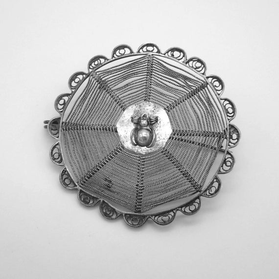 Spider On Web Brooch Sterling Silver