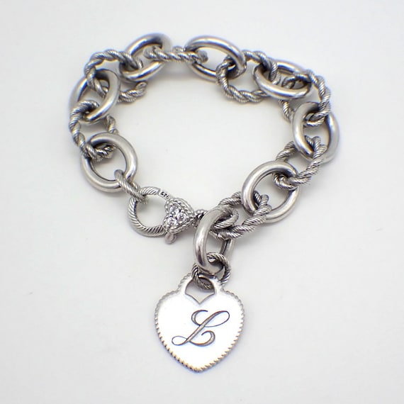 Judith Ripka Chain Bracelet Heart Charm Initial L Sterling Silver Etsy