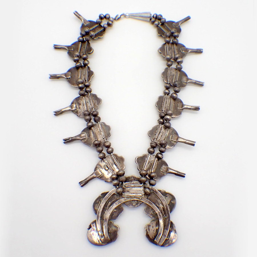 Navajo silver and shop turquoise squash blossom necklace