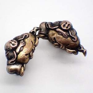 Buddha mit Pfirsich Figural Manschettenknöpfe Japanische Mischmetalle Sterling Silber