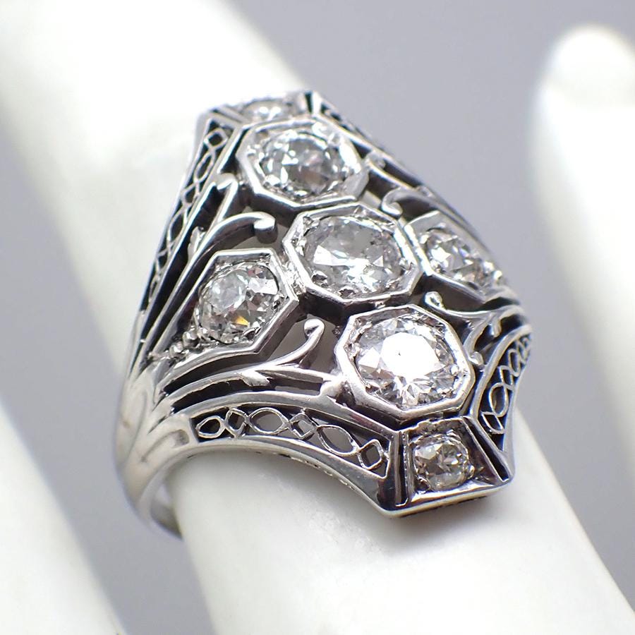Long Dimond Rings Art Deco Long Diamond Ring 14K White Gold - Etsy