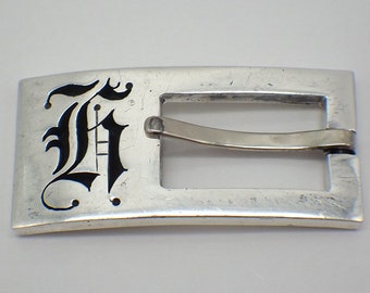 Belt Buckle Sterling Silver Mexico Mono H