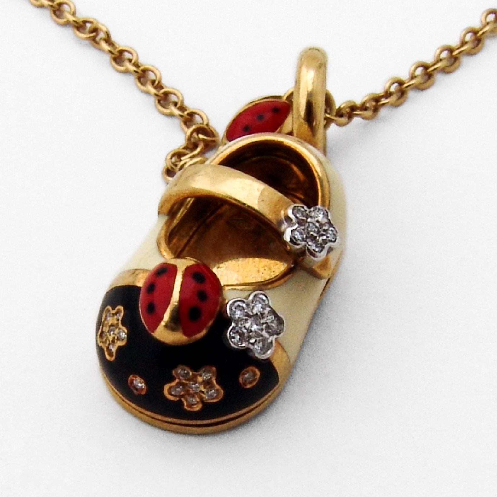 Aaron Basha Baby Shoe Pendant Necklace 18 K Gold Diamond Etsy