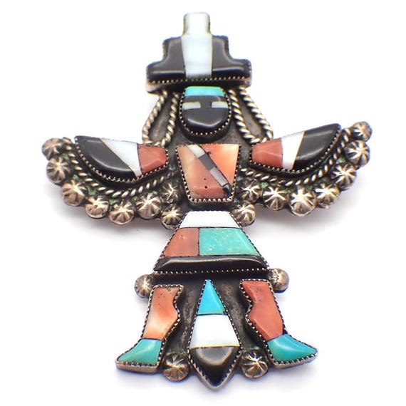Zuni Knifewing Dancer Pin Multi Stone Inlay Sterl… - image 1