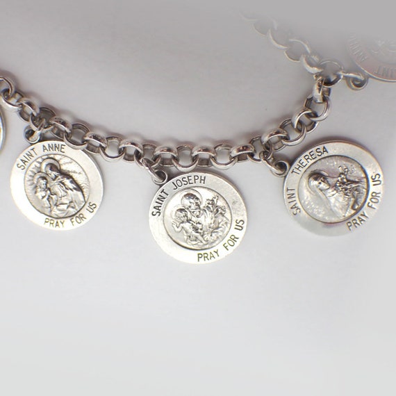 Religious 12 Saints Medallion Charm Bracelet Ster… - image 2