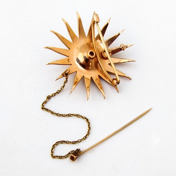 Victorian Sunburst Brooch Pendant Seed Pearls 14 … - image 2