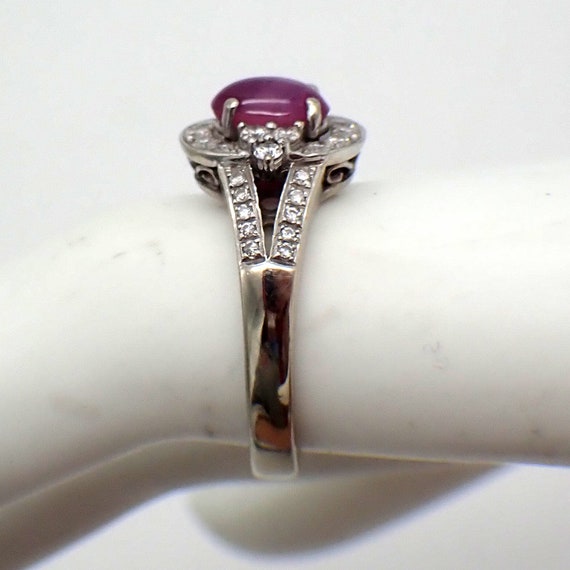 Pink Star Sapphire Halo Ring Diamonds 14K White G… - image 3