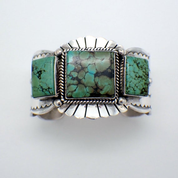 Navajo Turquoise Wide Cuff Bracelet Sterling Silv… - image 1