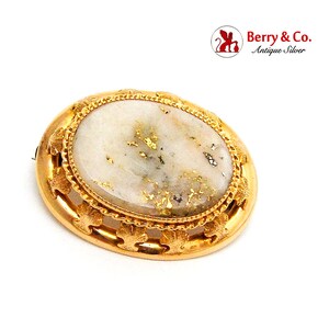 Victorian Gold Quartz Brooch Oval Form 14 K Yellow Gold 1880