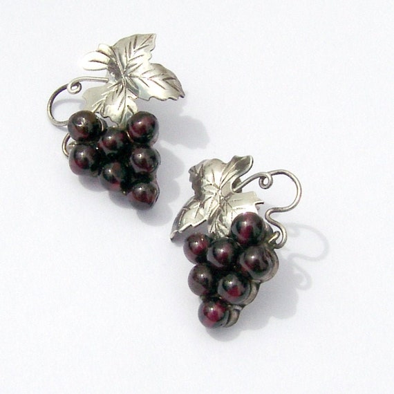 Grape Bunch Garnet Earrings Sterling Silver
