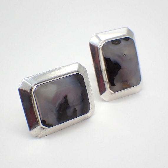 Agate Cufflinks Rectangle Form Sterling Silver Mexico