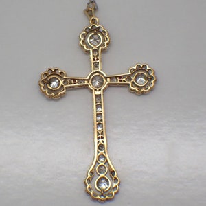 Antique Diamond Cross Pendant Necklace Platinum Topped Gold image 3