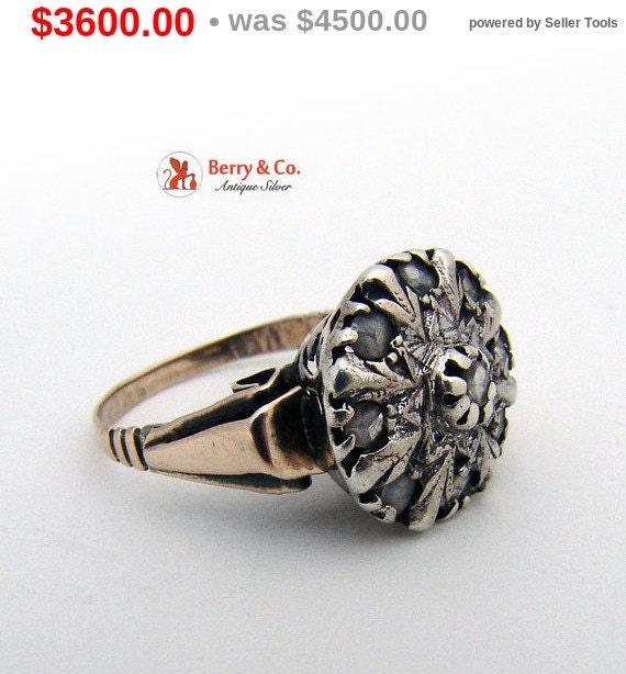 Antique Diamond Cluster Ring Silver over Gold