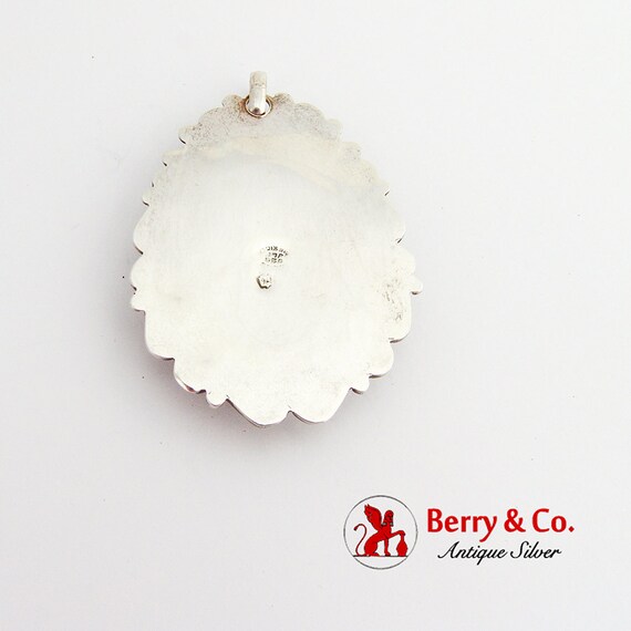 Large Tribal Pendant Carved Green Agate Ornate Fr… - image 2