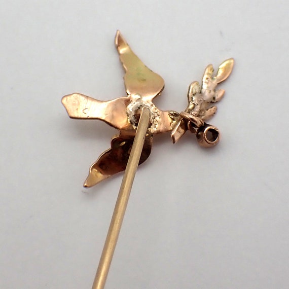 Dove With Olive Branch Stick Pin Diamond 14K Yell… - image 4