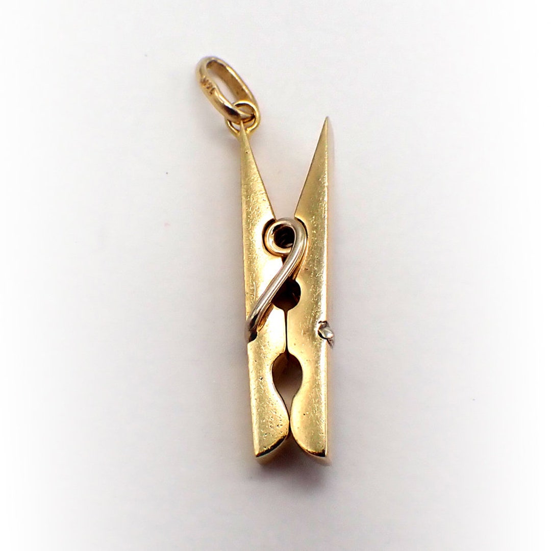 Drying Peg Clothes Pin Clip Pendant Charm 14K Gold Etsy