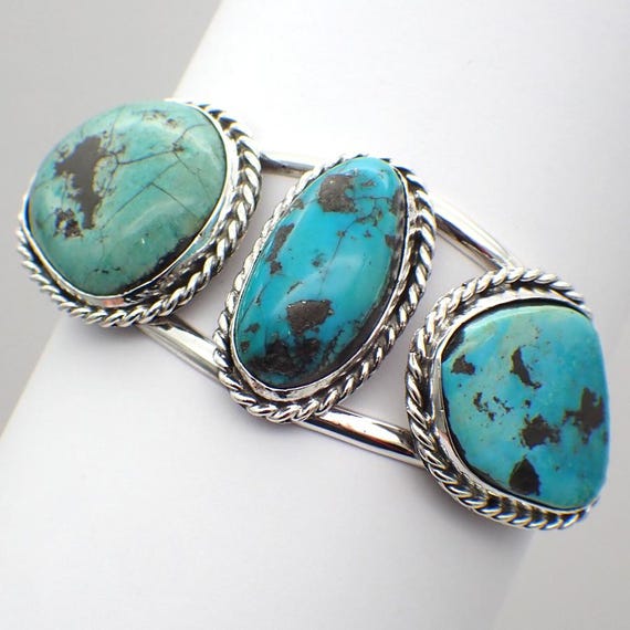 Navajo Three Stone Turquoise Cuff Bracelet Sterling Silver - Etsy