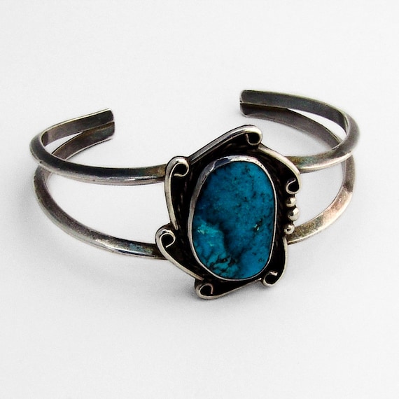 Turquoise Cuff Bracelet Sterling Silver - image 2