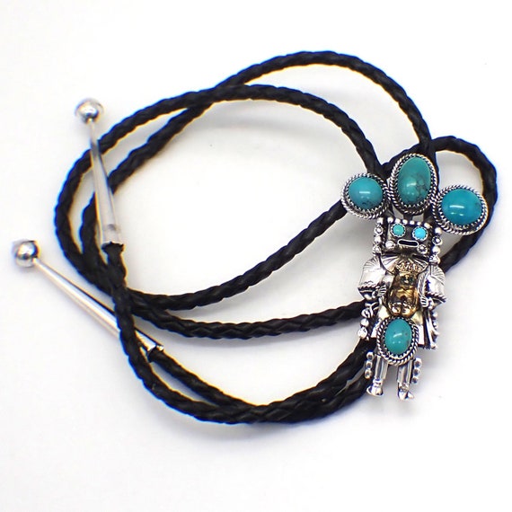 Turquoise Kachina Dancer Bolo Tie Navajo Will Denetdale Sterling Silver