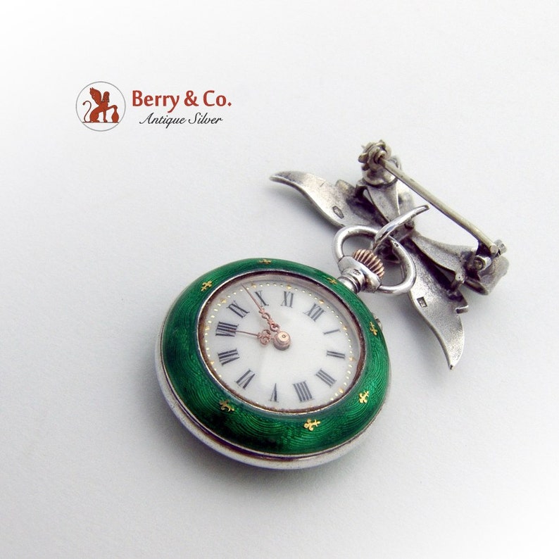 Ladies Watch Pendant Brooch Sterling Silver Guilloche Enamel Etsy